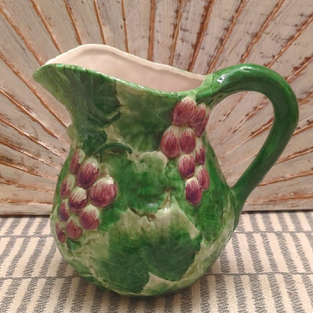 Late 20th Century San Marco Green and Purple Grape Relief Pitcher